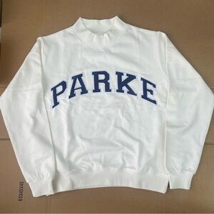 Parker White Sweatshirt with Blue Lettering